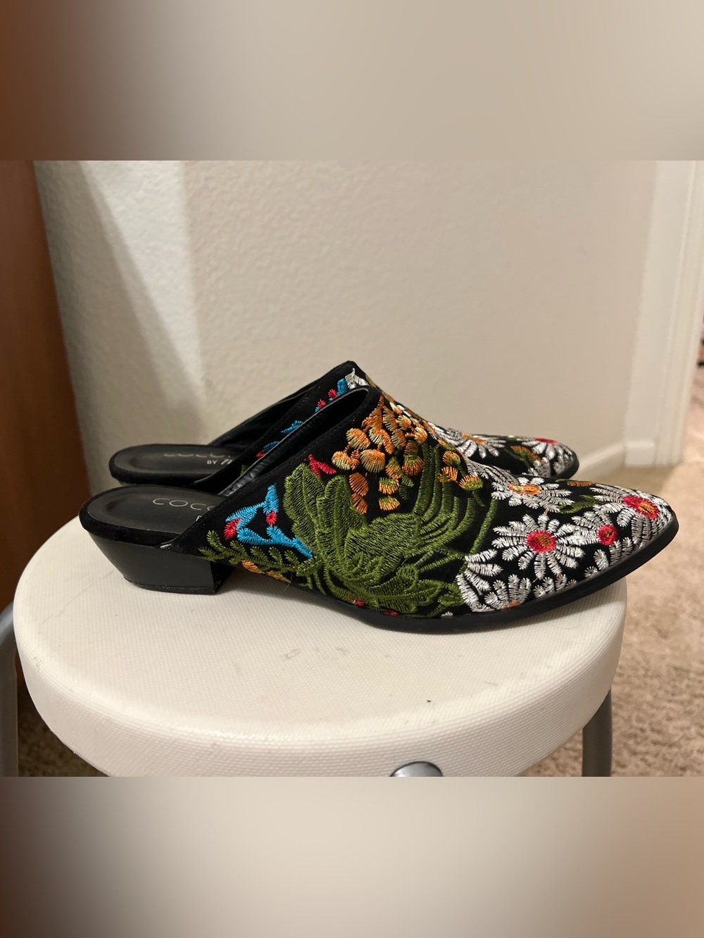 Coconuts by Matisse Black Embroidered Floral Mules